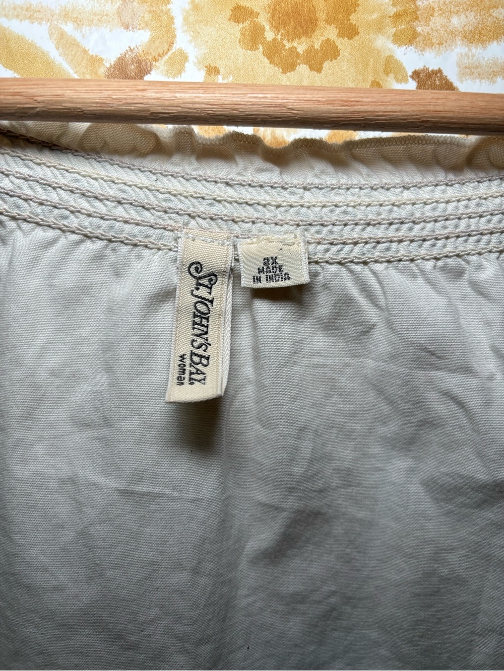 Boho White Peasant Top w/ Turquoise Embroidery | Cottagecore Coastal Festival - Picture 3 of 6